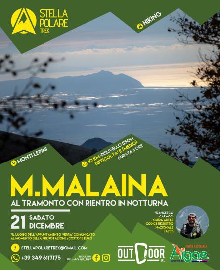 Monte Malaina al tramonto con rientro in notturna con Stella Polare Trek